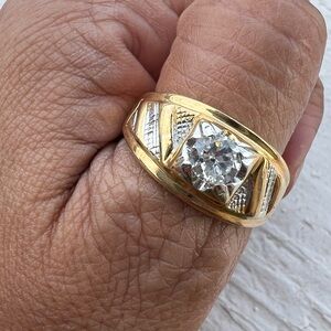 Vintage Style Men’s 18K HGE Solitaire Art deco Ring Sz 13.75